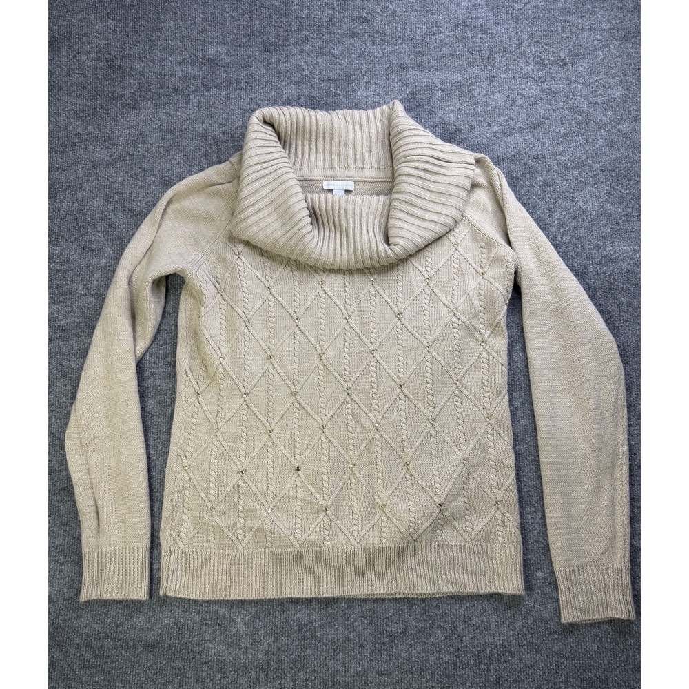 New York and Company  Light‎ Brown  Cowl Neck Sweater Cable Knit XL Long Sleeve